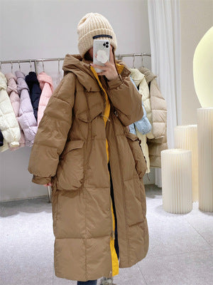 Korean Style Winter Clothes Hooded Women's Over-the-knee Quilt Down Jacket