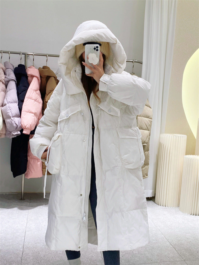 Korean Style Winter Clothes Hooded Women's Over-the-knee Quilt Down Jacket